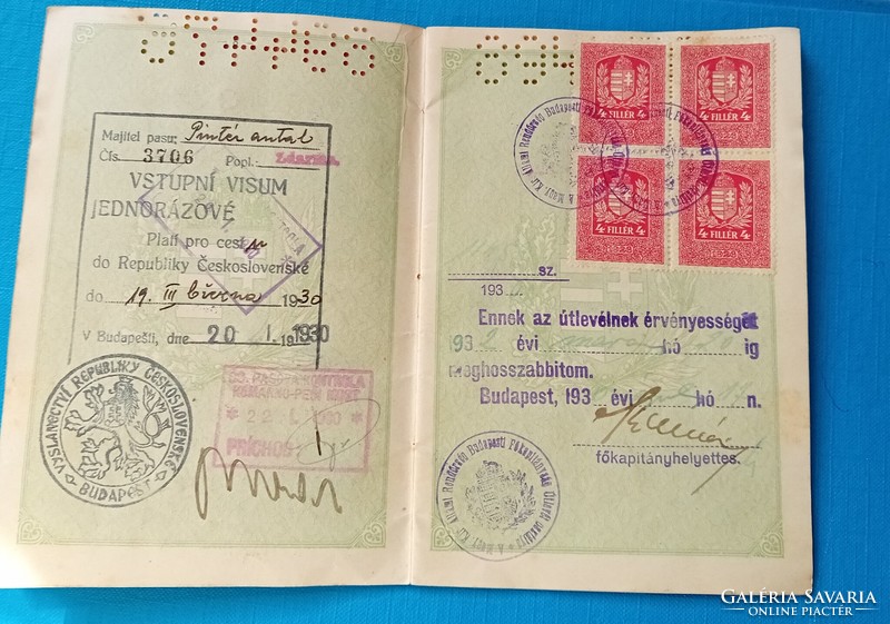 Horthy era passport with Czechoslovak visas