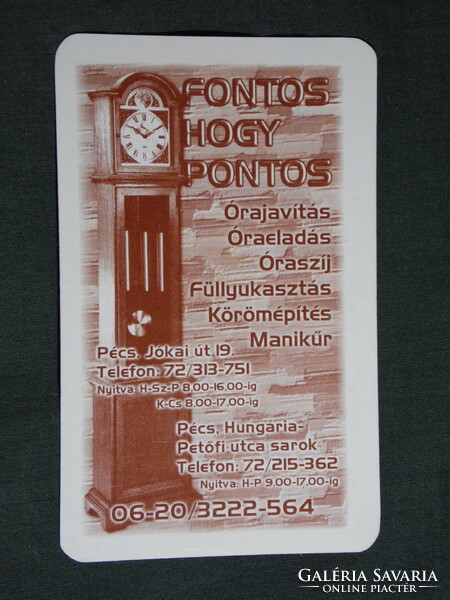 Kártyanaptár, Fontos hogy pontos, óraüzlet, manikűr, Pécs, grafikai, álló óra , 2001, (6)