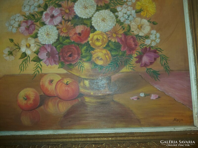 Signos still life painting, oil on canvas, 61x51/71x61 cm, nice frame