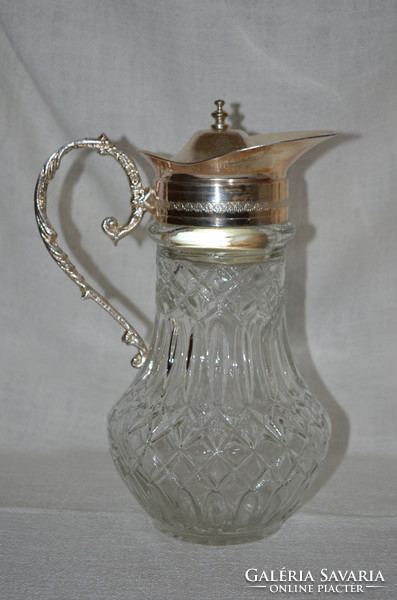 Molded glass pitcher with silver-plated fittings