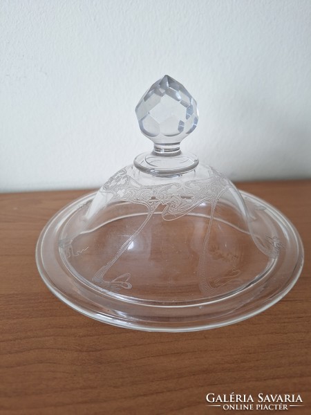 Finely ground glass lid with tongs, diameter 12 cm
