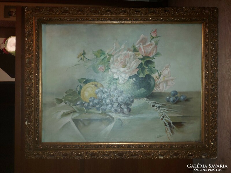 Pipi(n) 1900, sign still life painting, oil, canvas, 60x45/71x56 cm