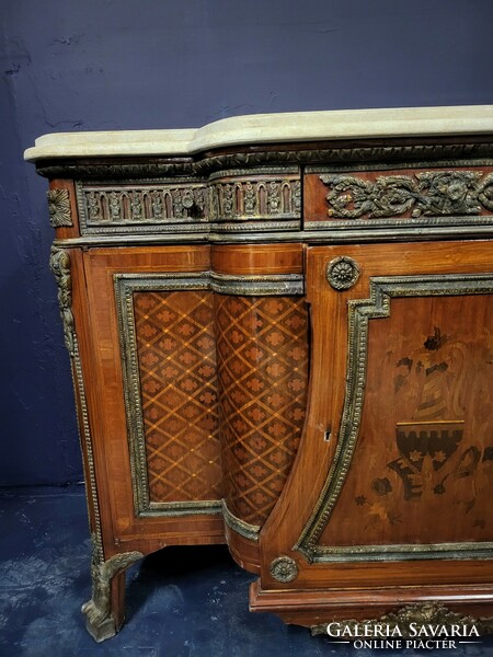 xvi. Louis-style large chest of drawers with a serving marble top