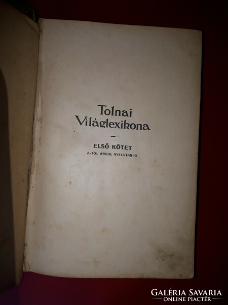 Tolnai Világlexikona első kötet 1912-es első kiadás