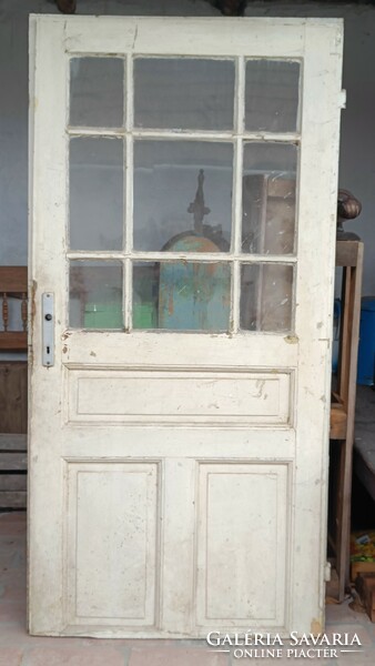 Bontott antik kazettás üveges paraszt fa ajtó