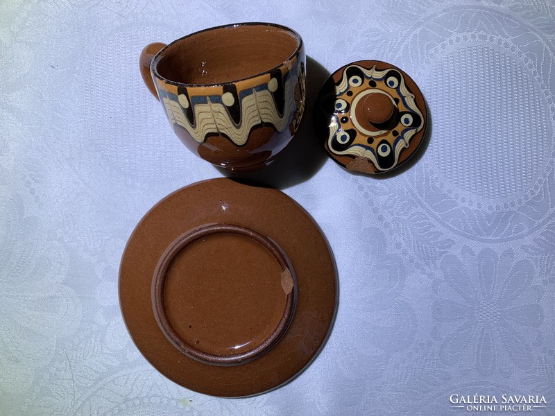 Retro bolgár pávatollas kerámia mokkás kávés készlet kancsó csésze cukortartó