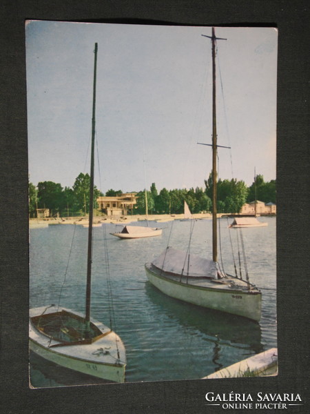 Képeslap, Balatonföldvár, part részlet, vitorlás kikötő