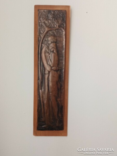 Lavotha géza: a couple in love -- art nouveau red copper relief on a wooden board