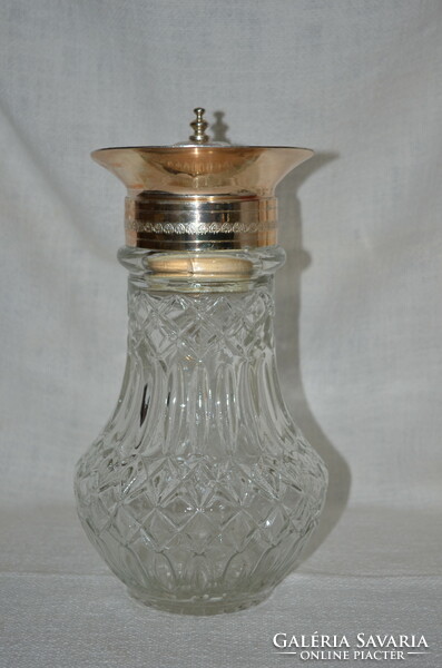 Molded glass pitcher with silver-plated fittings