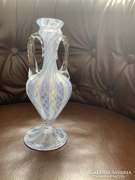Különleges muránói Latticino üveg váza/vázácska, fújt üveg