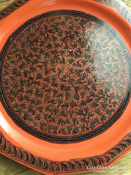 Régi Burmai kézműves lakk tányér
