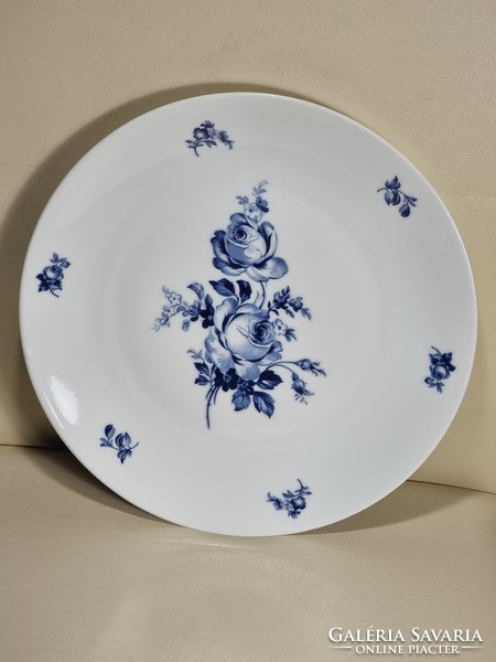 Bohémia INGLAZED kék virágos rózsás tányér