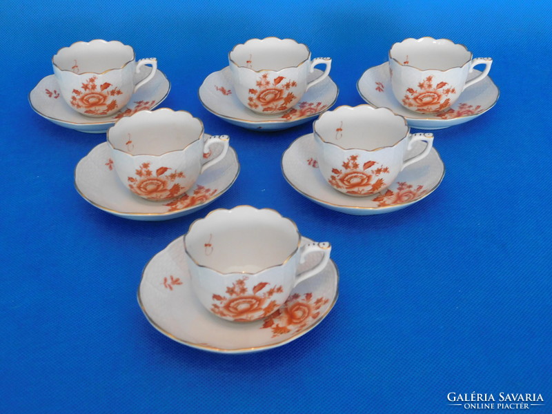 Herend antique 1958 nanking bouquet pattern 6-piece coffee cup + saucer set