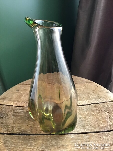 Old Czech handmade brown-green uranium glass vase