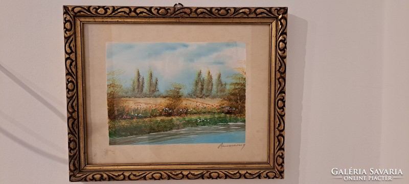 Watercolor painting - river bank