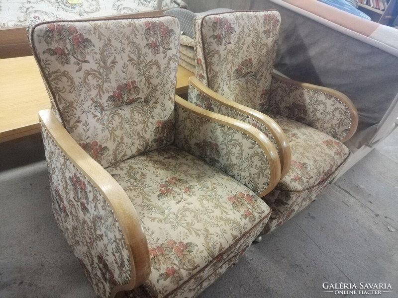 2 antique art deco armchairs, reupholstered