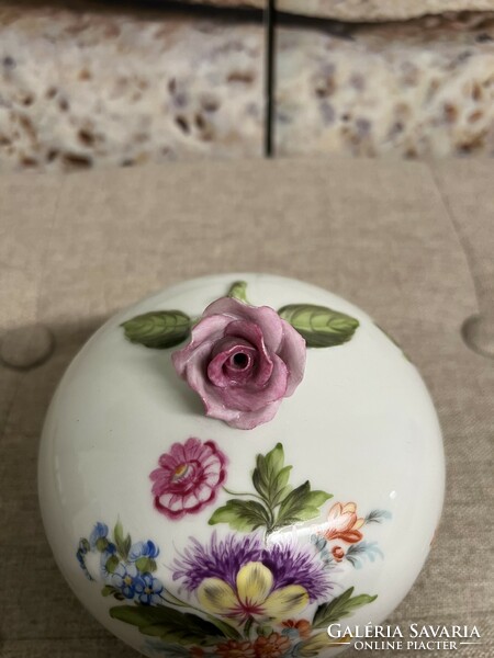 Herend porcelain bonbonier with flower pattern rose holder a60