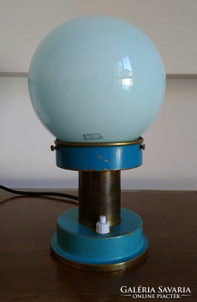 Art deco - bauhaus table lamp with original painting - blue globe shade