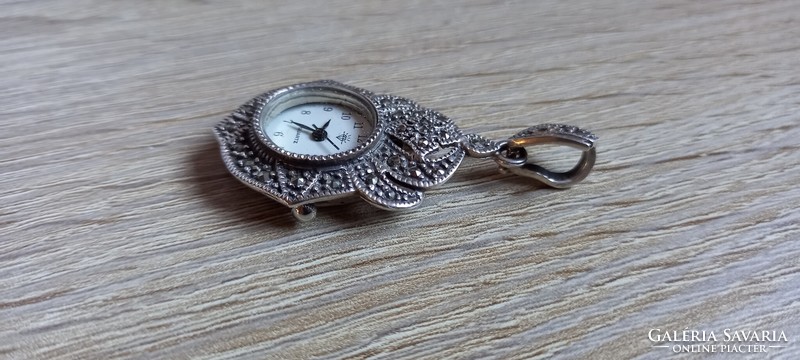 Silver watch pendant with marcasite stones