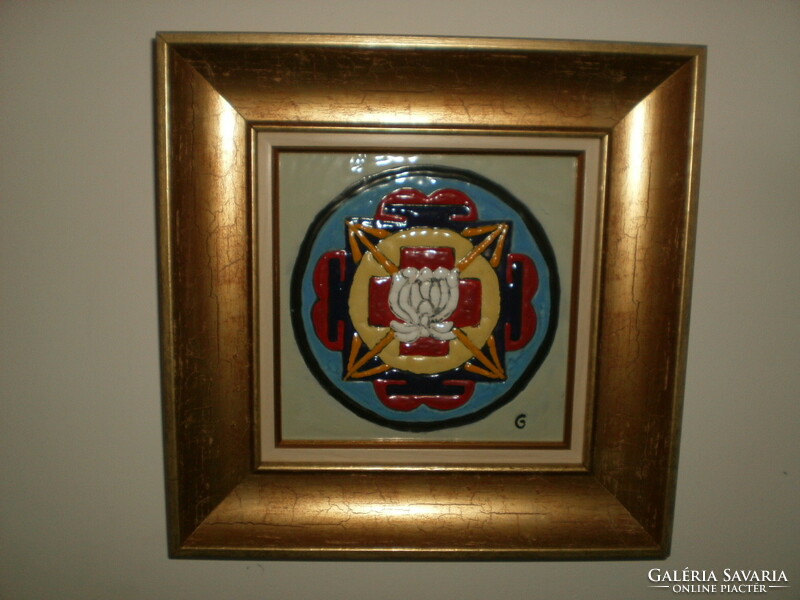 Fire enamel, title: mandala, size: 15 cm. X 15 cm. + Frame