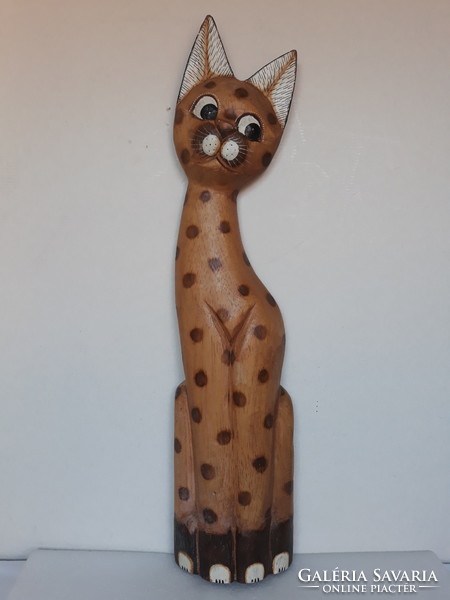 Large 60 cm wooden carved cat statue