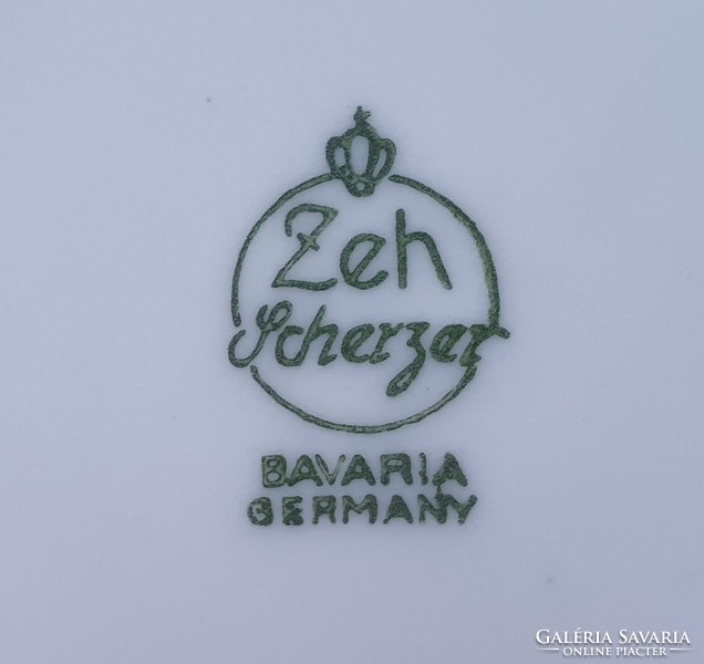 Zeh Scherzer Bavaria német porcelán tálaló tál tányér kínáló arany szél nőszirom írisz virág minta