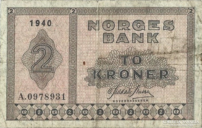 2 korona kroner 1940 Norvégia Ritka