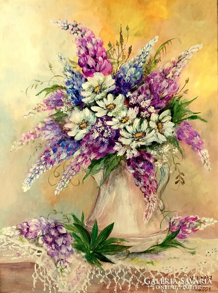 Still life with lupins - contemporary painting