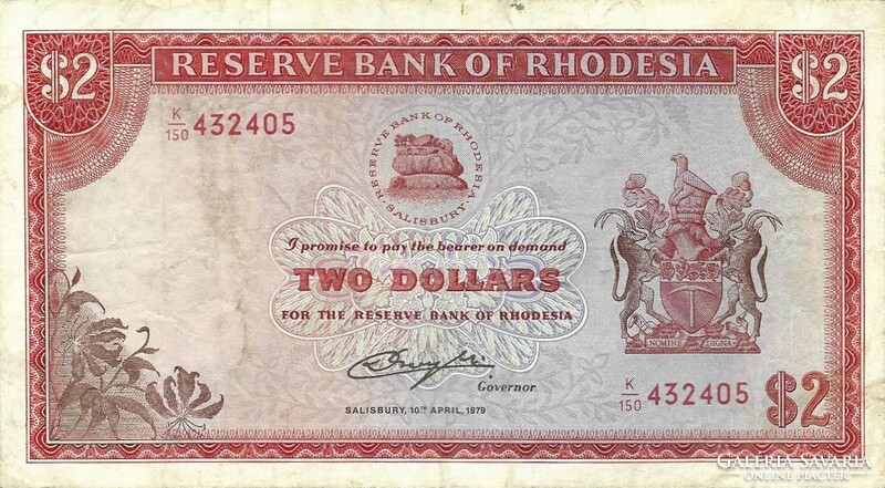 2 dollár dollars 1979.04.10 Vj. C.Rhodes Rhodézia Nagyon ritka!!!