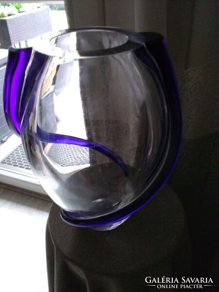 Fantasztikus ólomkristály váza kobalt díszítéssel 3,2 kg!