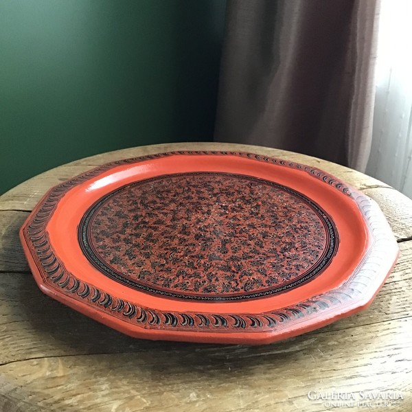Old Burmese handmade lacquer plate