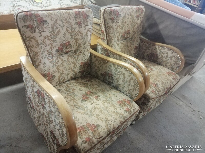 2 antique art deco armchairs, reupholstered