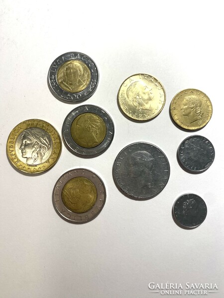 9 beautiful shiny Italian coins Italian lira 1979-1997