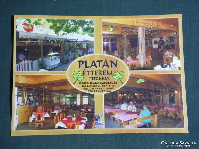 Képeslap, Balatonföldvár, mozaik részletek, Platán étterem pizzéria