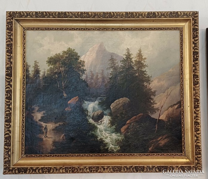 Antique picture painting 1800s Biedermeier romantic lyrical Austrian style