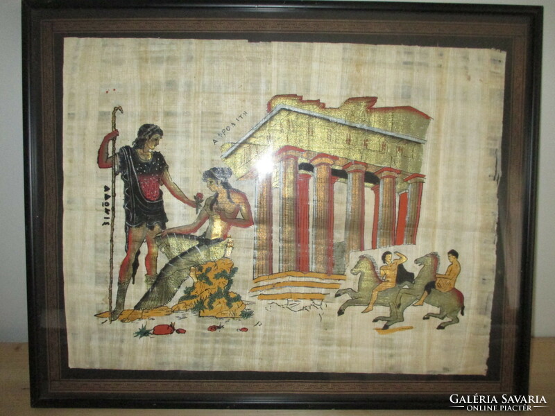 Papirusz kép görög mitológiai jelenet Adonisz és Aphrodité