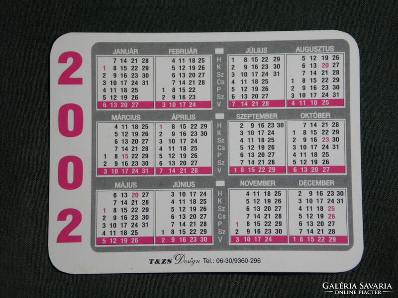 Card calendar, small size, Hajdúné Kókányné jeweler shop, Pécs, ring, necklace, 2002, (6)