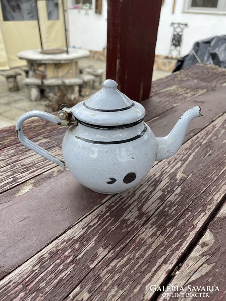 Gray coffee pot enamelled village peasant nostalgia