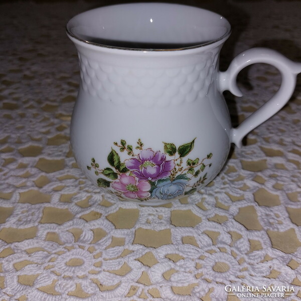 Hölóháza pot-bellied, rare, beautiful gold-edged, floral, porcelain mug