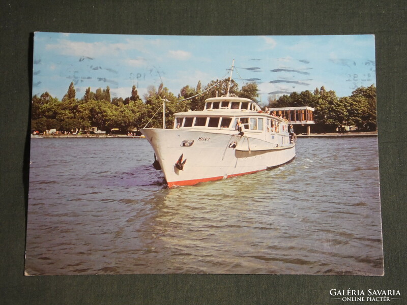 Postcard, Balaton castle, coastal harbor detail, mhrt cruise ship