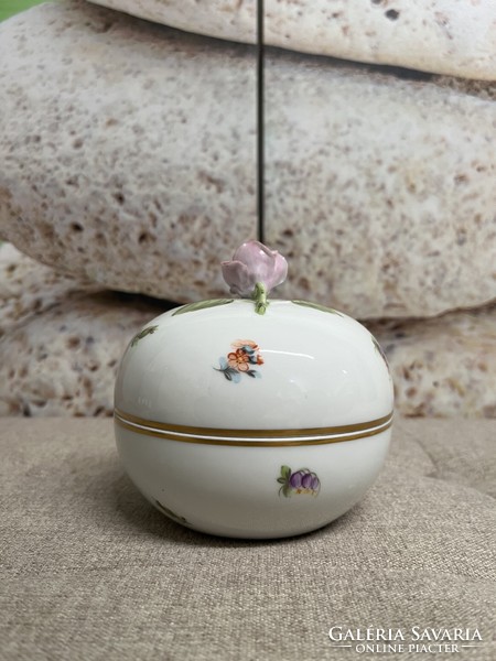 Herend porcelain bonbonier with flower pattern rose holder a60