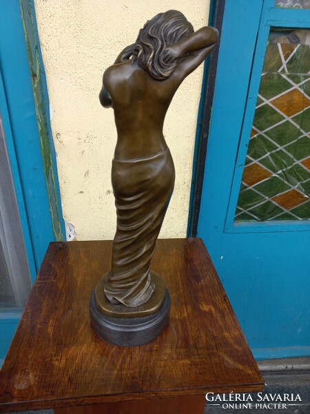 Art Nouveau female half nude bronze statue