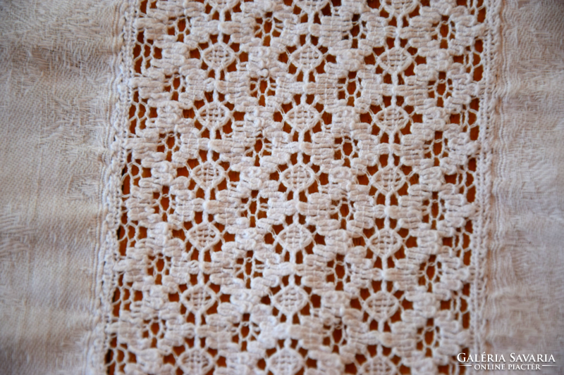 Antique old huge giga festive rare large damask tablecloth table cloth tablecloth lace insert 216 x 169