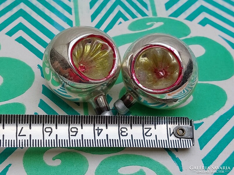 Old glass Christmas tree ornament with indented side sphere glass ornament 2 pcs