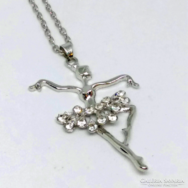 Silver-plated clear crystal ballerina pendant necklace 38