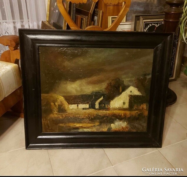 An antique painting by József Kosta! Farm yard!