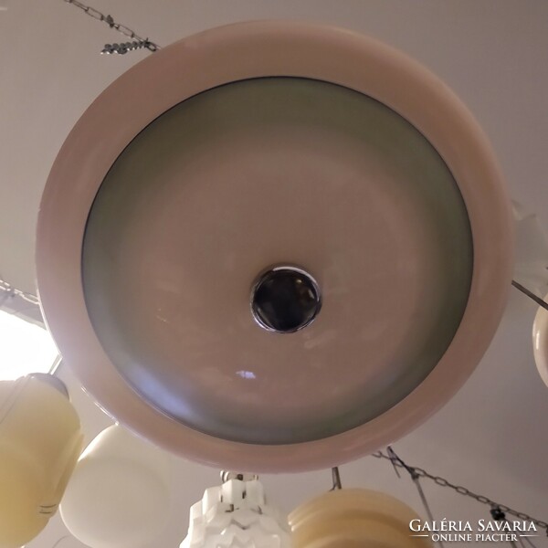 Art deco - streamlined ceiling lamp renovated - pink (ufo) hood