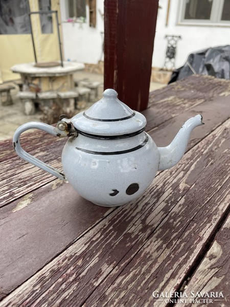 Gray coffee pot enamelled village peasant nostalgia
