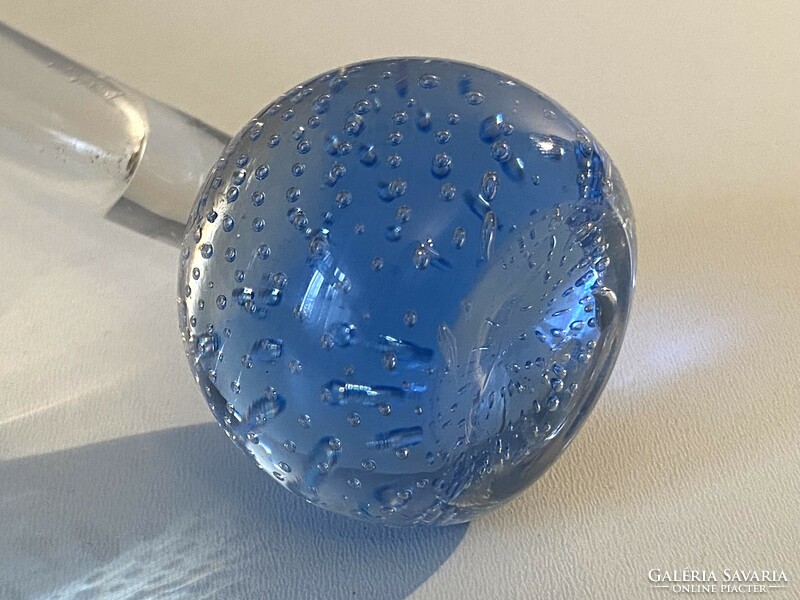 Blue bubble bottom retro 1 strand floral glass vase 21 cm