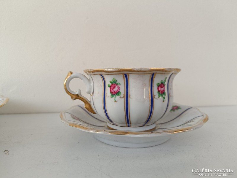 Antik békebeli biedermeier porcelán süteményes kávés tányér csésze étkészlet maradéka 541 8396
